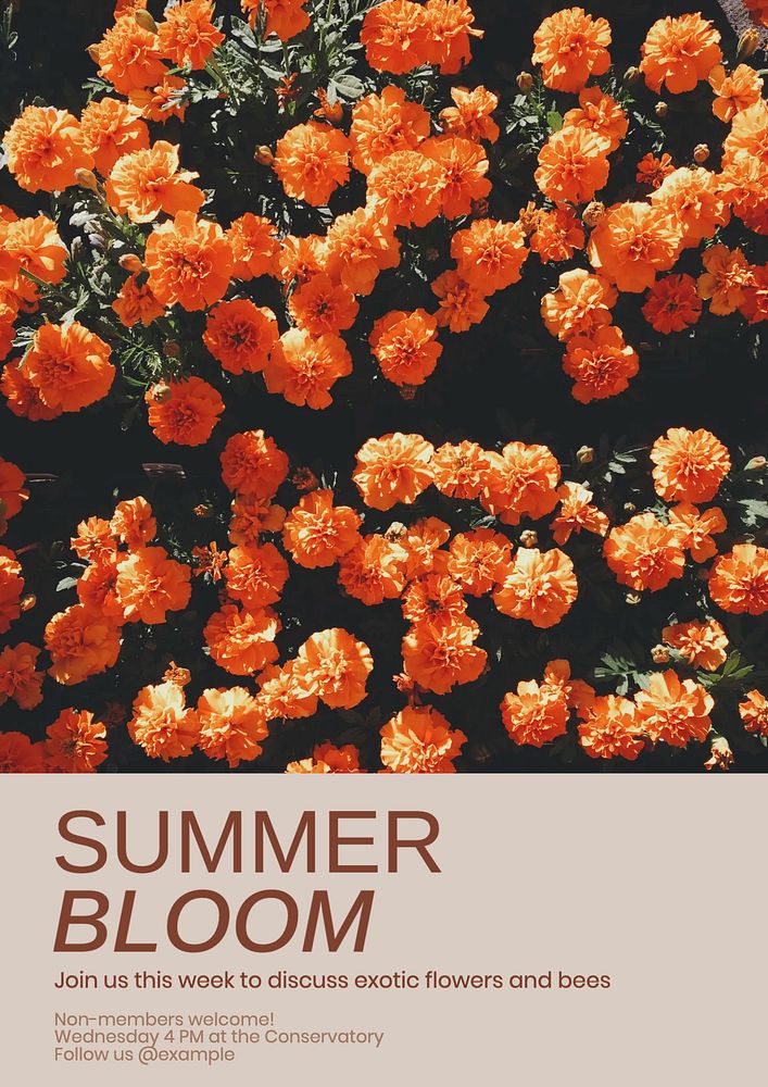 Summer bloom poster template, editable text & design