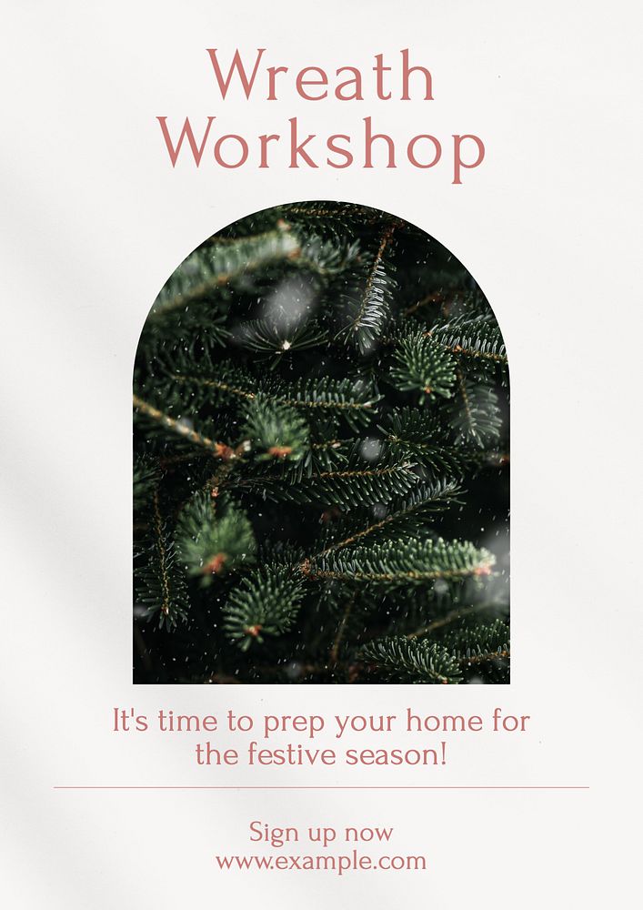 Wreath workshop poster template, editable text & design