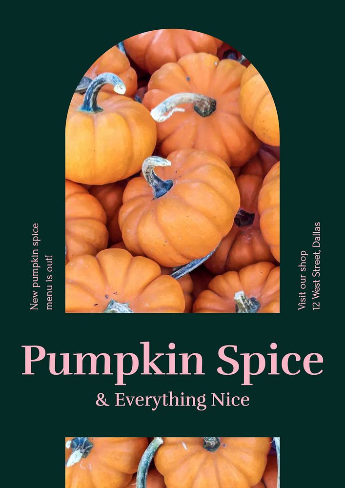 Pumpkin spice menu poster template, editable text & design