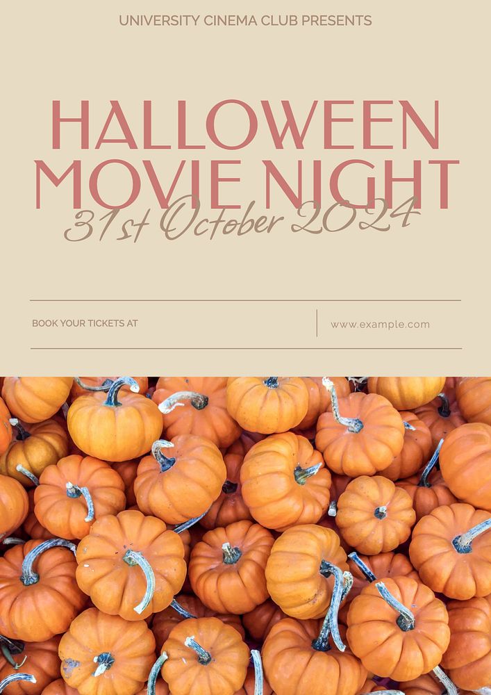 Halloween movie night poster template, editable text & design