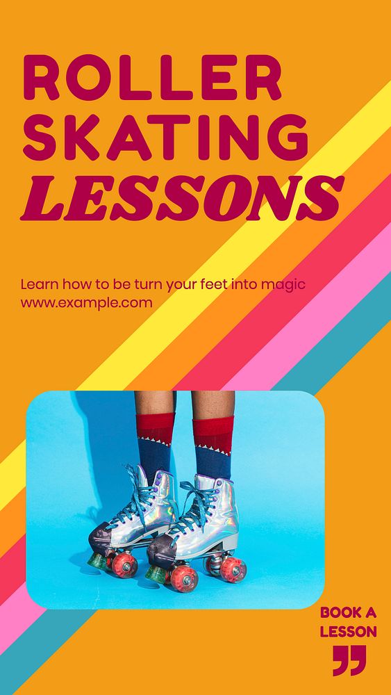 Roller skating lessons story template, editable social media design