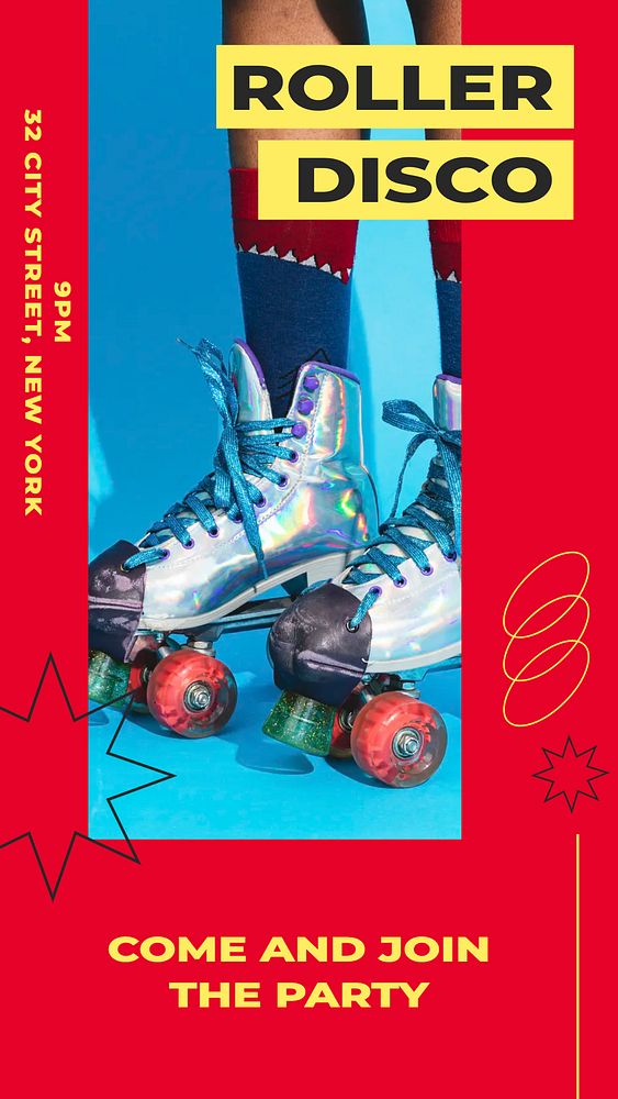 Roller disco story template, editable social media design