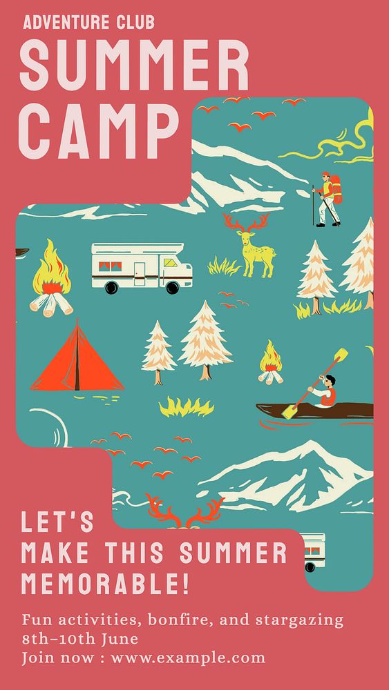 Summer camp story template, editable social media design