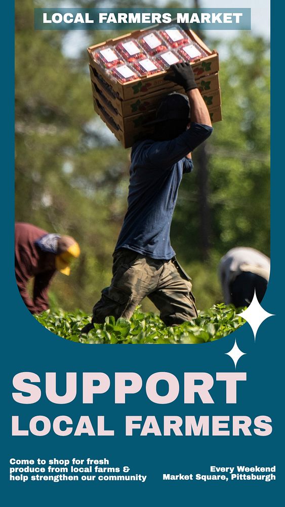 Support local farmers story template, editable social media design