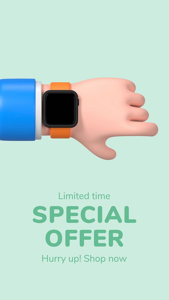 Editable special offer instagram story template with 3D illustration