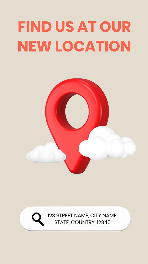 Editable location Instagram story template, cute 3D design