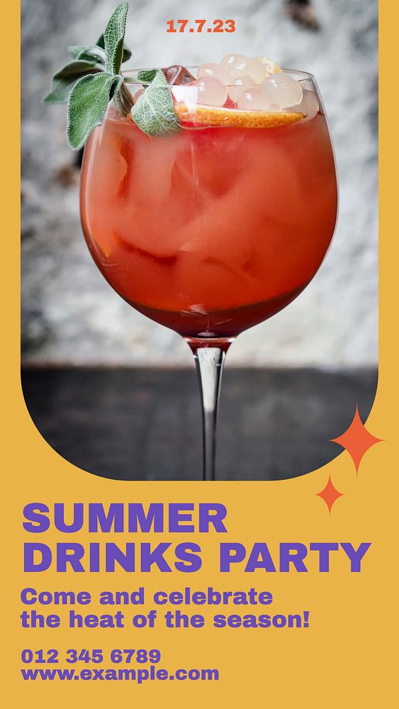 Summer drinks party social story template, editable Instagram design