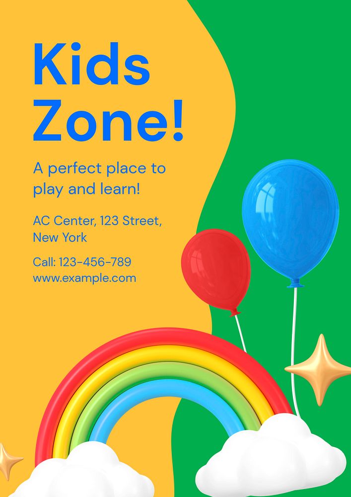 Kids zone poster template, editable advertisement