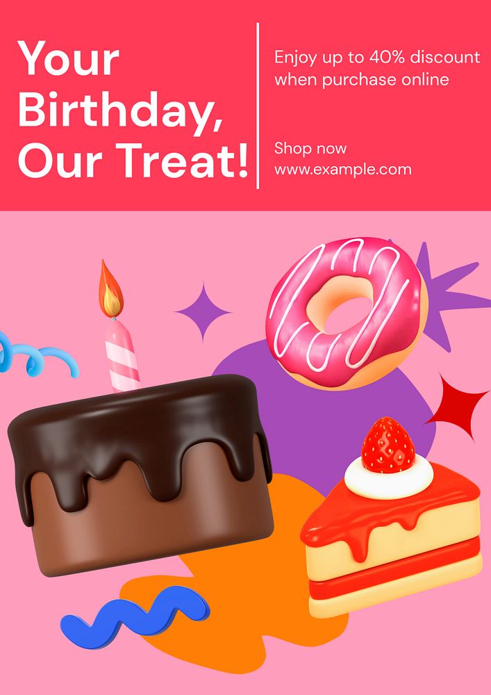 Birthday discount poster template, editable advertisement