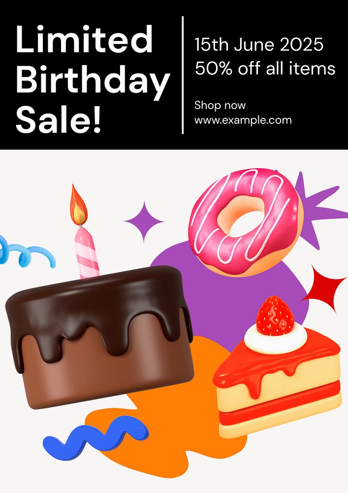 Birthday sale poster template, editable advertisement