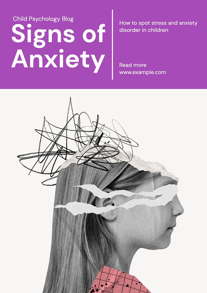 Children anxiety poster template, editable advertisement