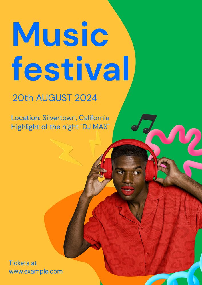 Music festival poster template, editable advertisement