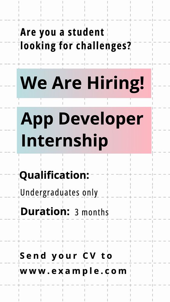 App developer internship Instagram story template, editable text