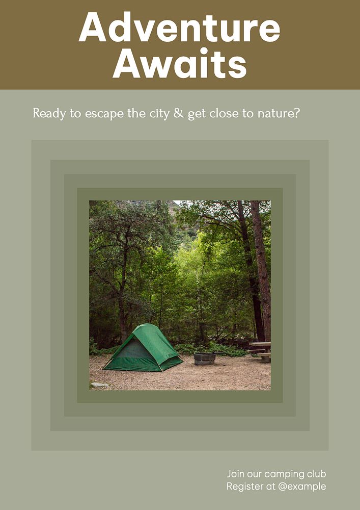 Camping & adventure club poster template, editable text & design