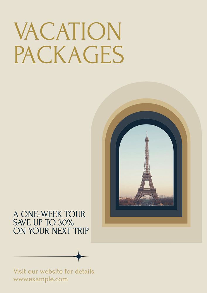 Vacation packages poster template, editable text & design