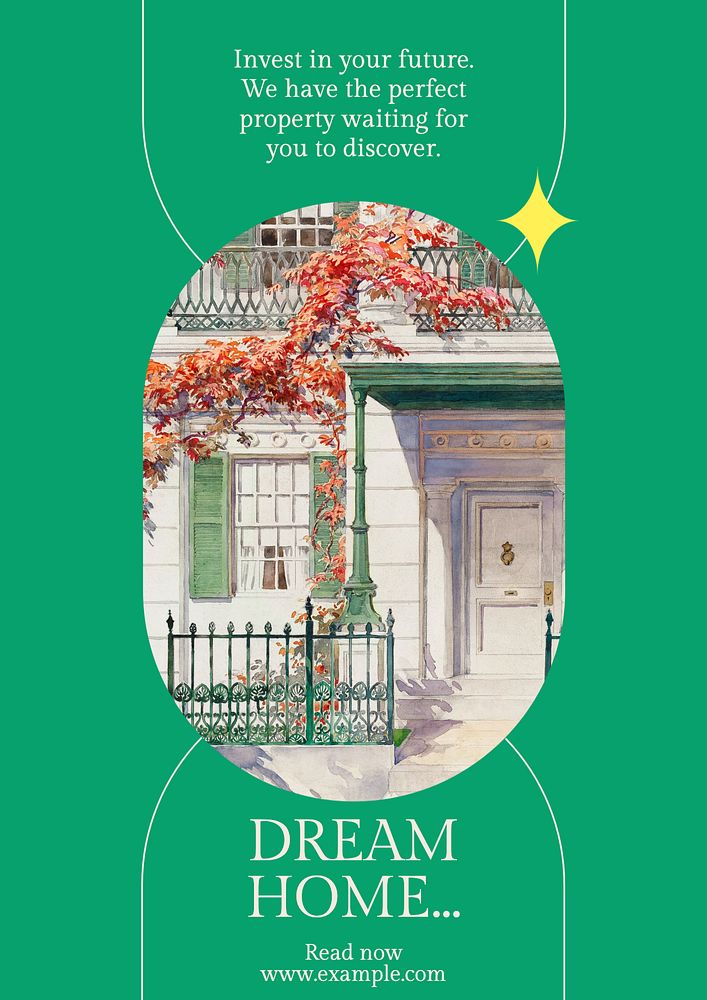 Dream home poster template, editable text & design