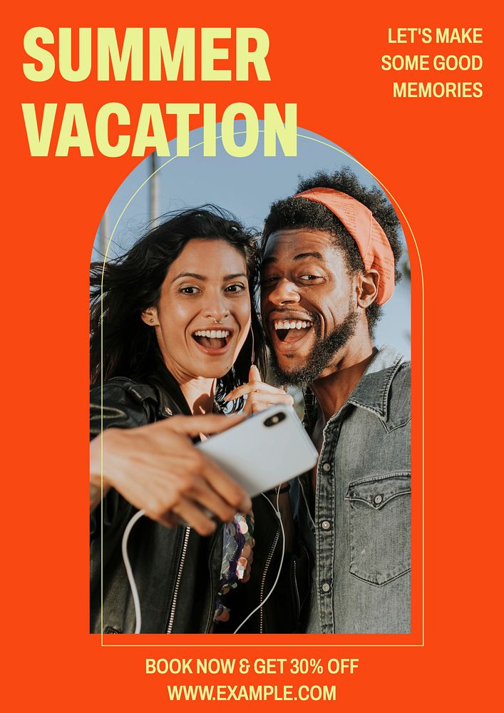 Summer vacation poster template, editable text & design