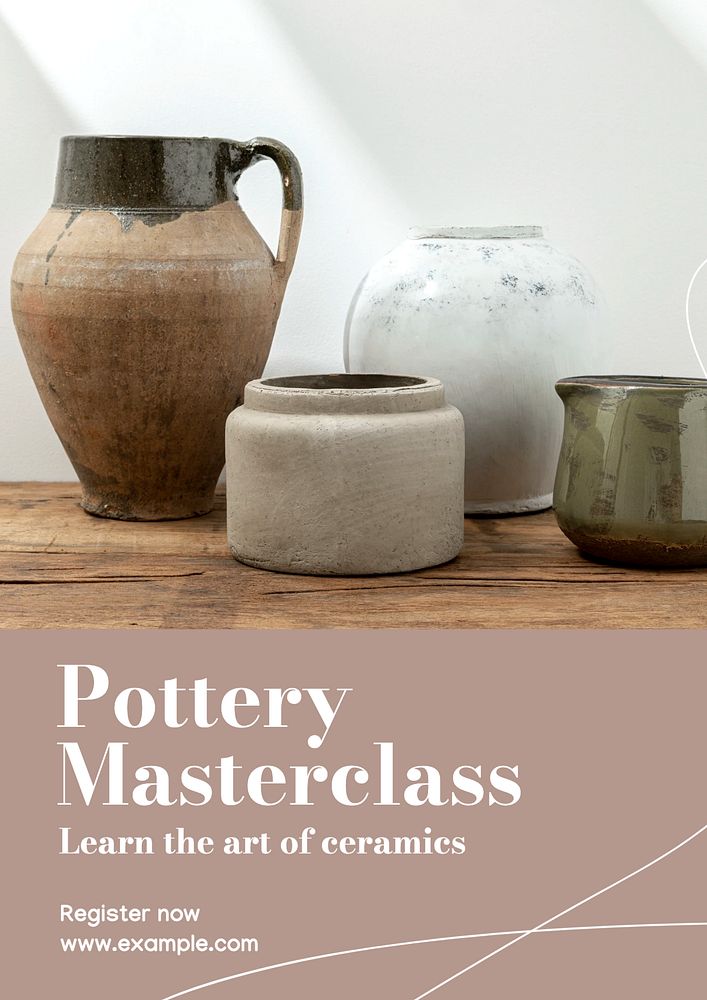 Pottery masterclass poster template, editable text & design