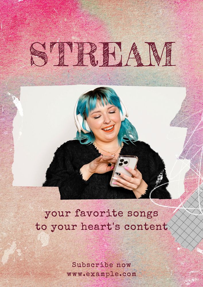 Stream music poster template, editable text & design