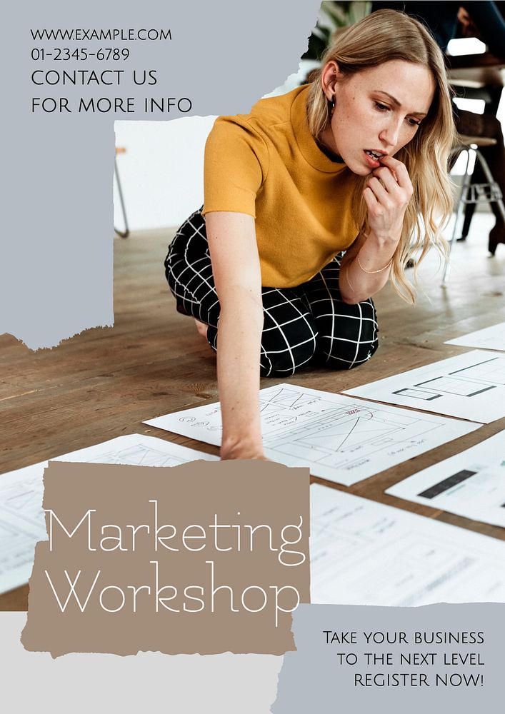 Marketing workshop poster template, editable text & design