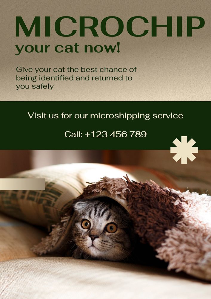 Microchip for animal poster template, editable text & design