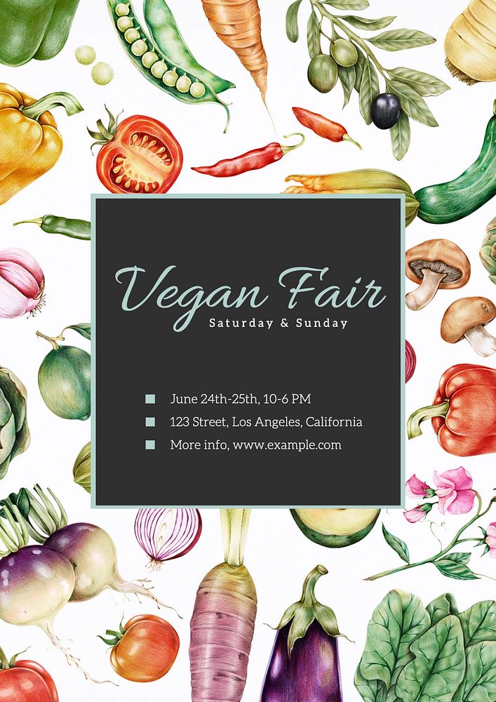 Vegan fair poster template, editable text & design