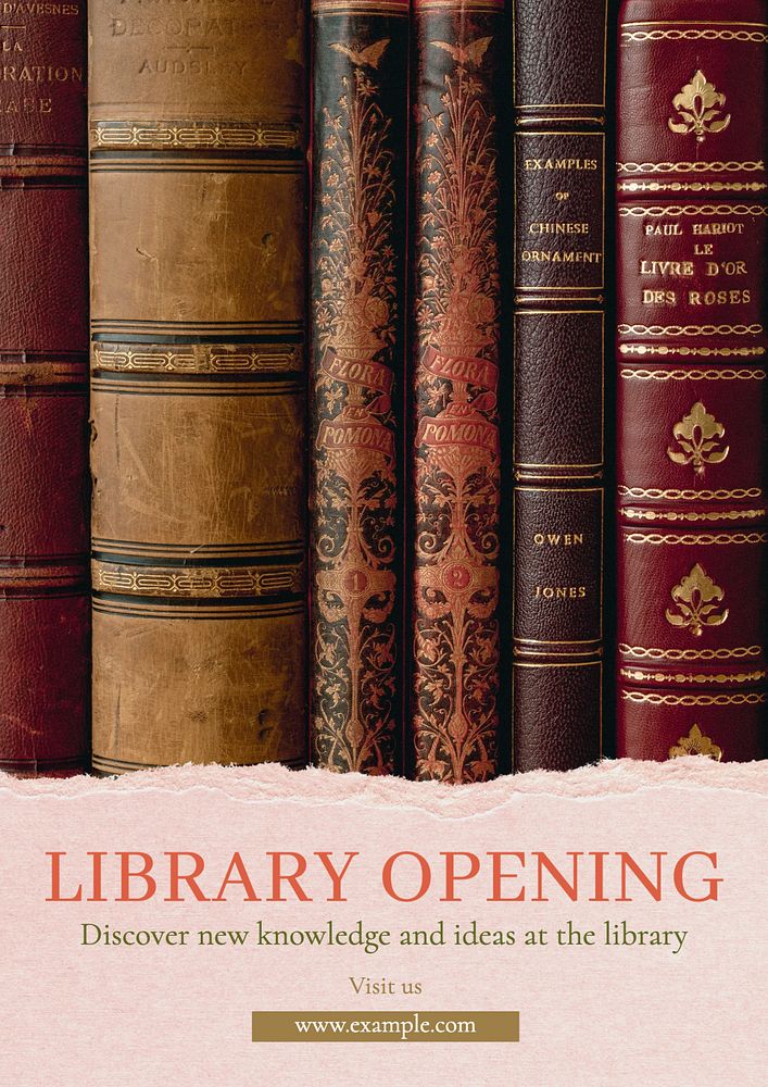 Library open poster template, editable text & design