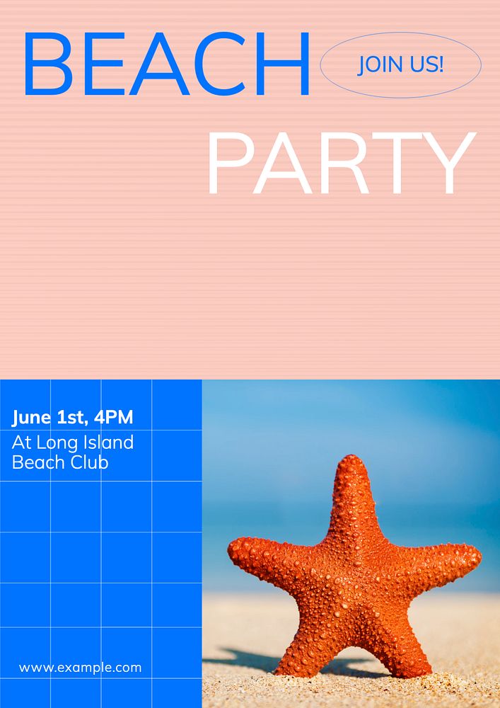 Beach party poster template, editable text & design