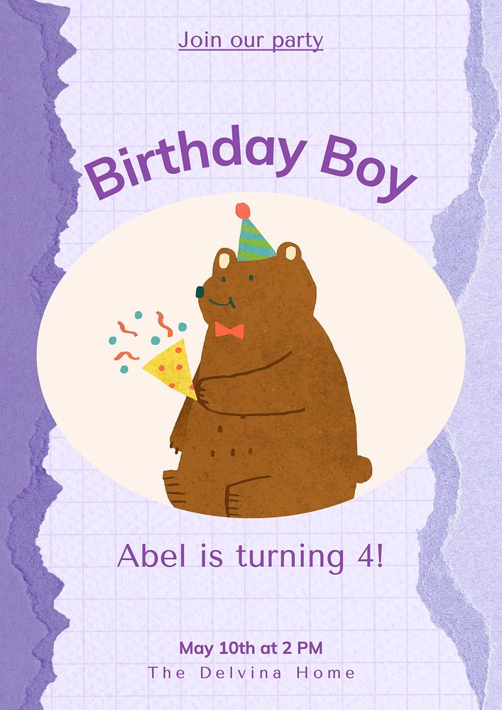 Birthday boy poster template, editable text & design