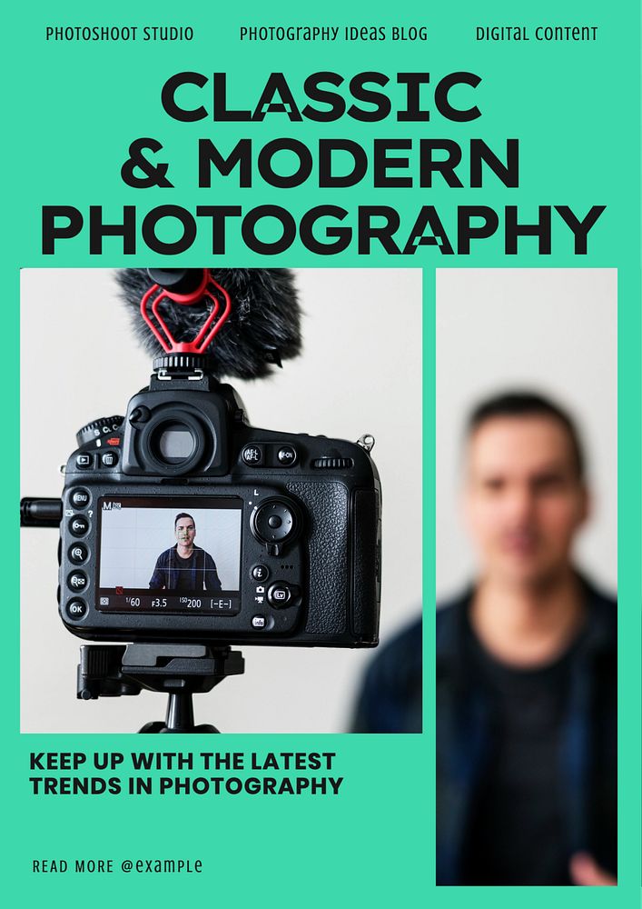 Photography camera poster template, editable text & design