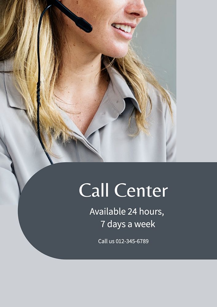 Call center poster template, editable text & design