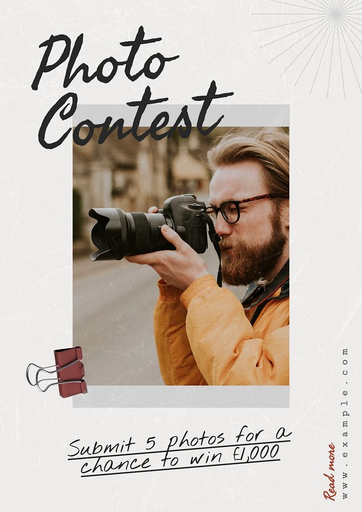 Photo contest poster template, editable text & design