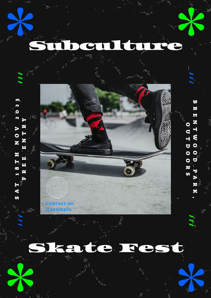 Skate fest poster template, editable text & design