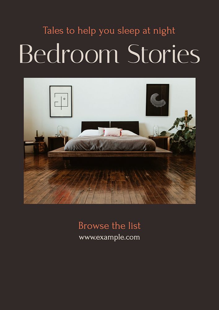 Bedroom stories poster template, editable text & design