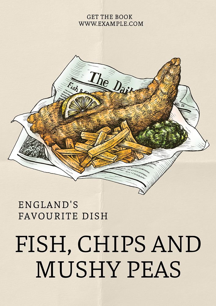 Fish and chips poster template, editable text & design