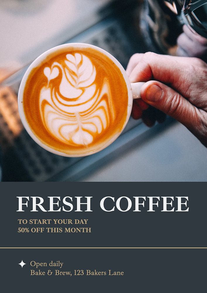 Fresh coffee poster template, editable text & design