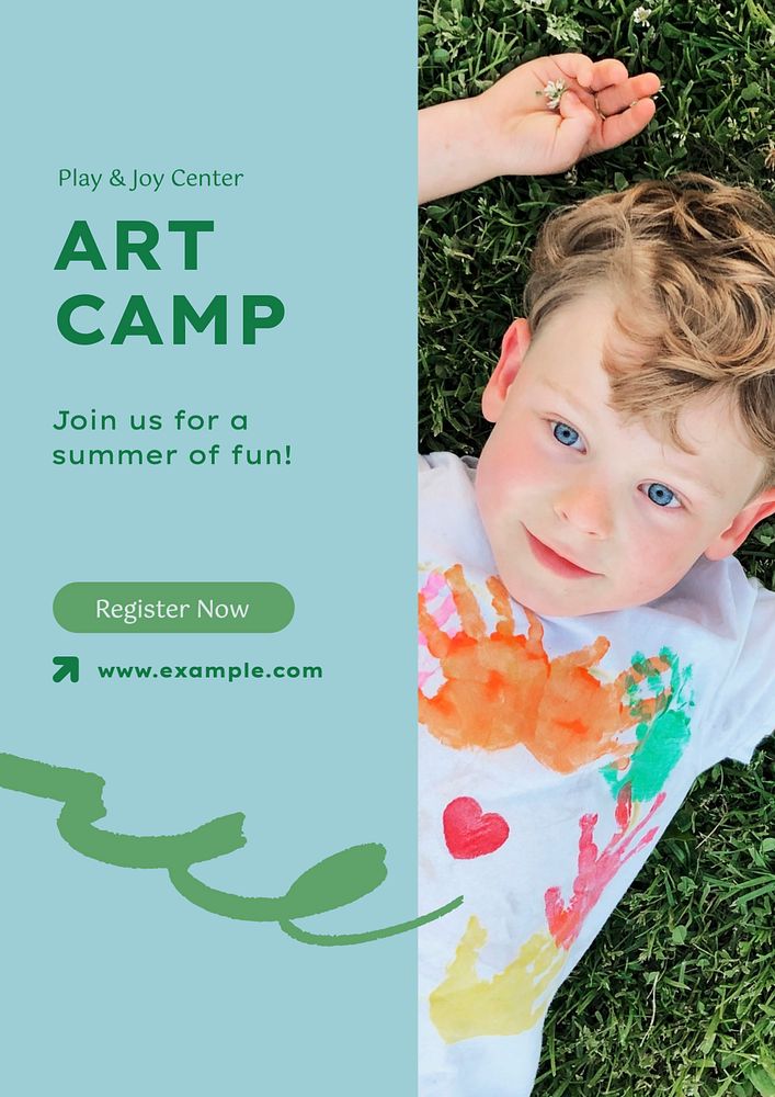 Art camp poster template, editable text & design