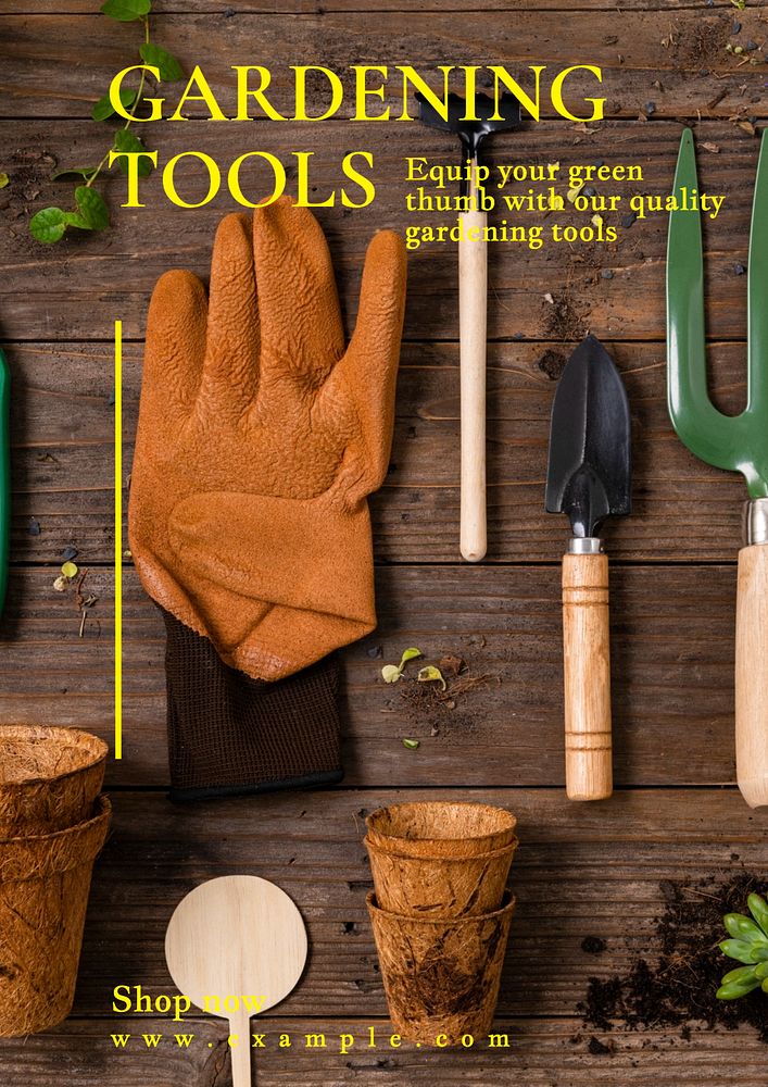 Gardening tools poster template, editable text and design