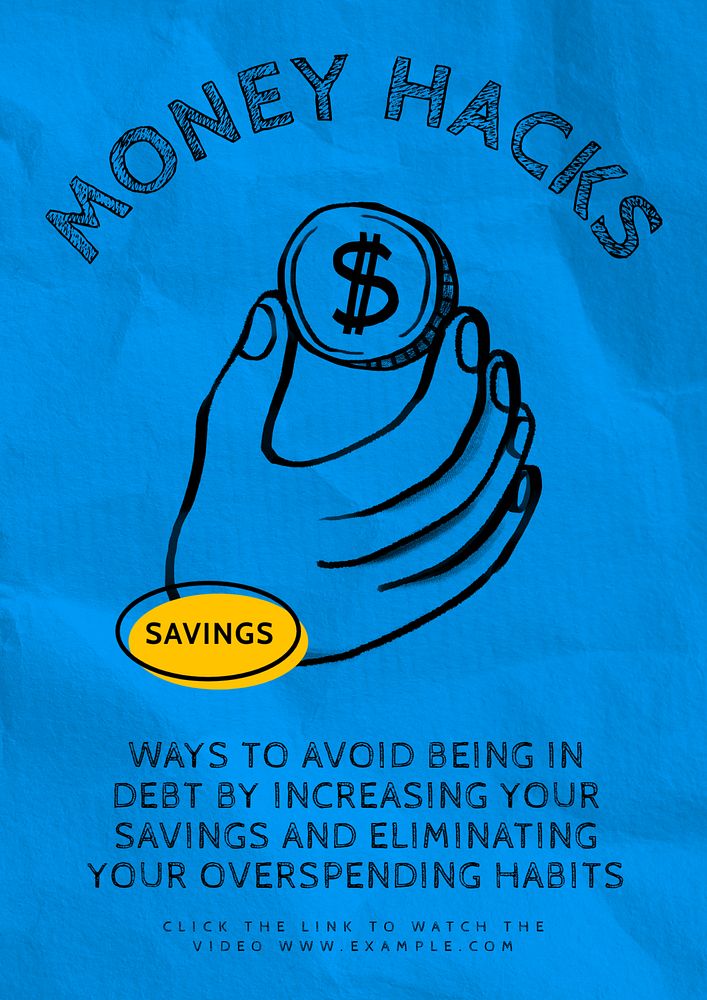 Money hacks poster template, customizable design 