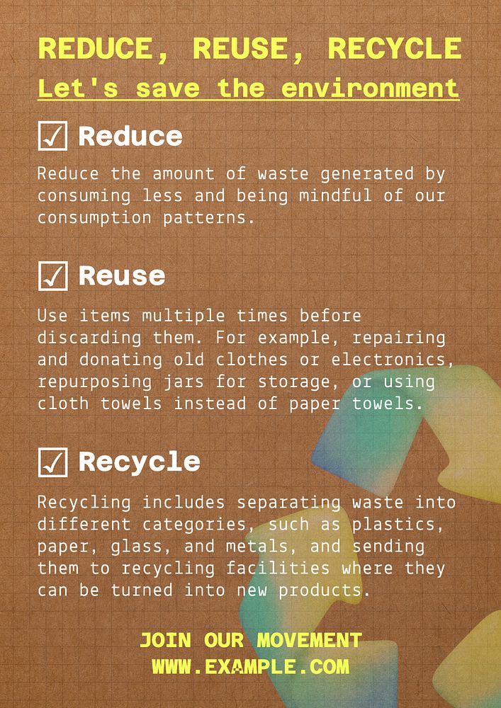 Reduce, reuse, recycle poster template, editable text and design