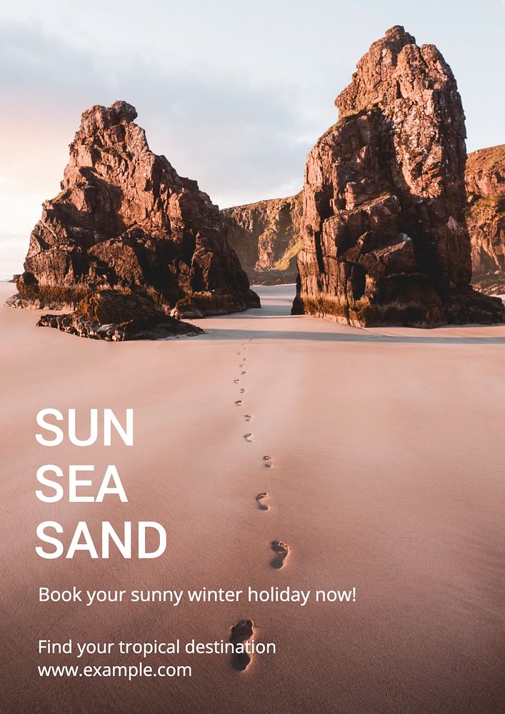 Sea, sun, sand poster template, editable text and design