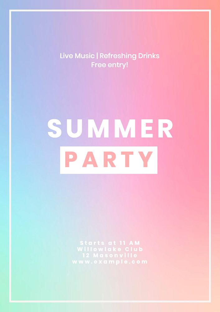 Summer Party poster template, editable text & design