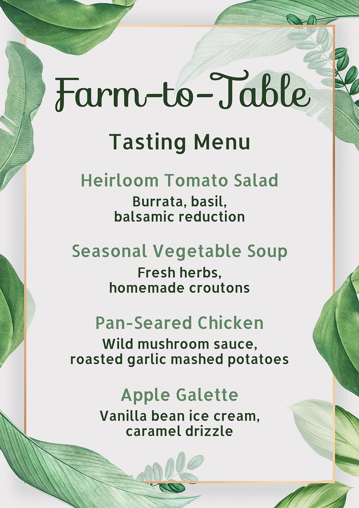 Tasting menu poster template, editable text and design