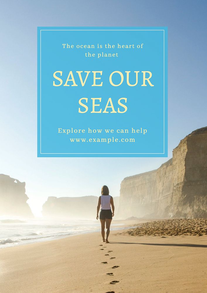 Save the seas poster template, editable text & design