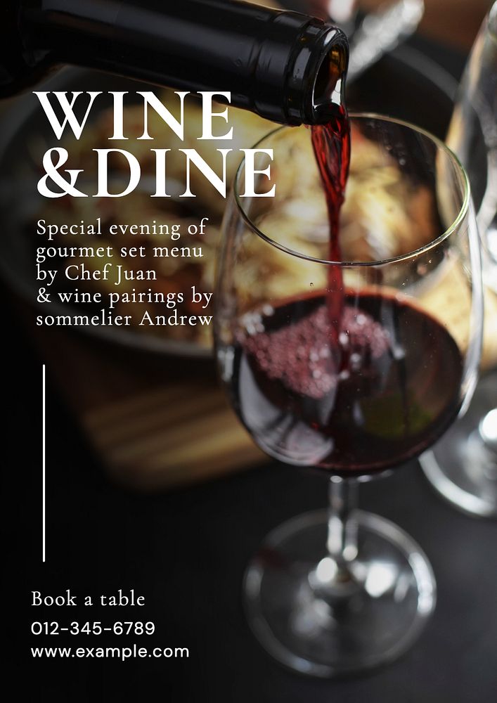 Wine & dine poster template, editable text and design