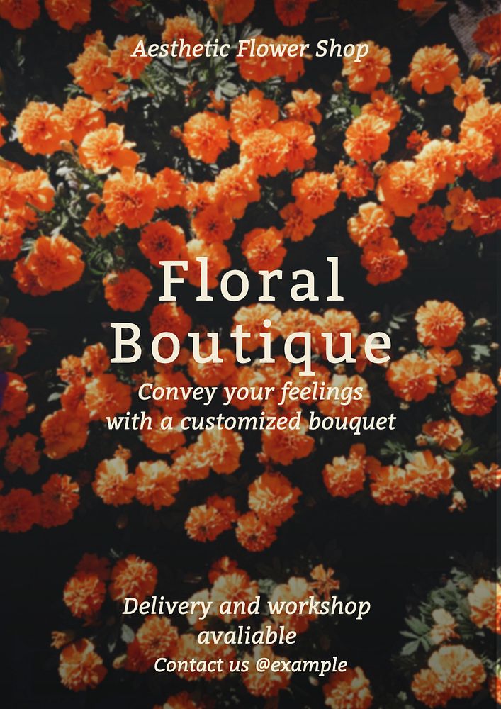 Floral boutique poster template, editable text and design