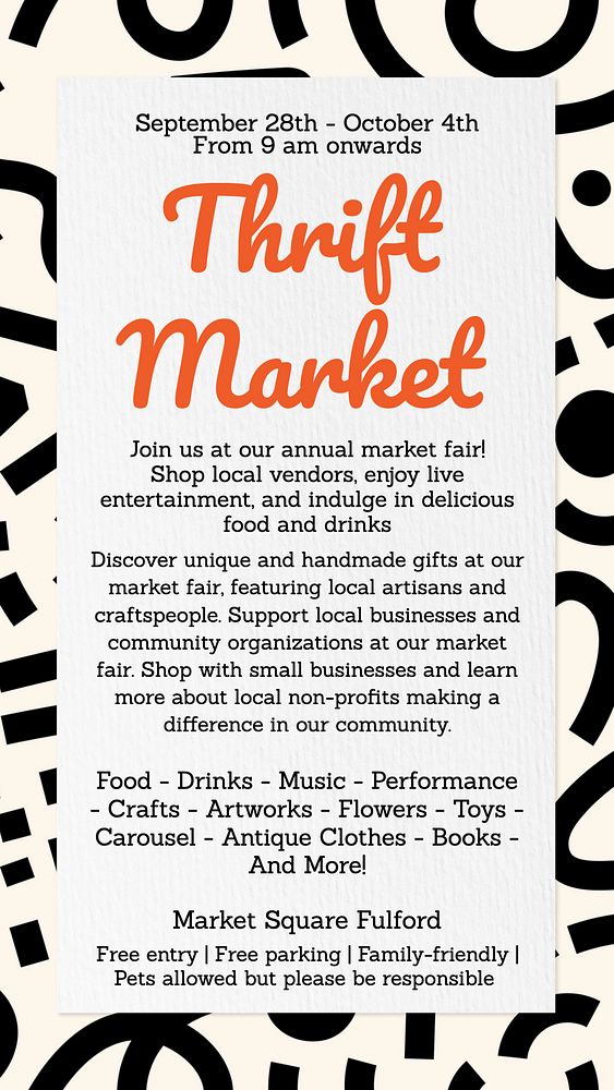 Thrift market social story template, editable design
