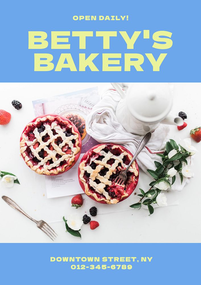 Bakery shop poster template, editable text and design