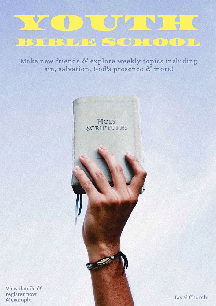 Youth bible school poster template, editable text and design