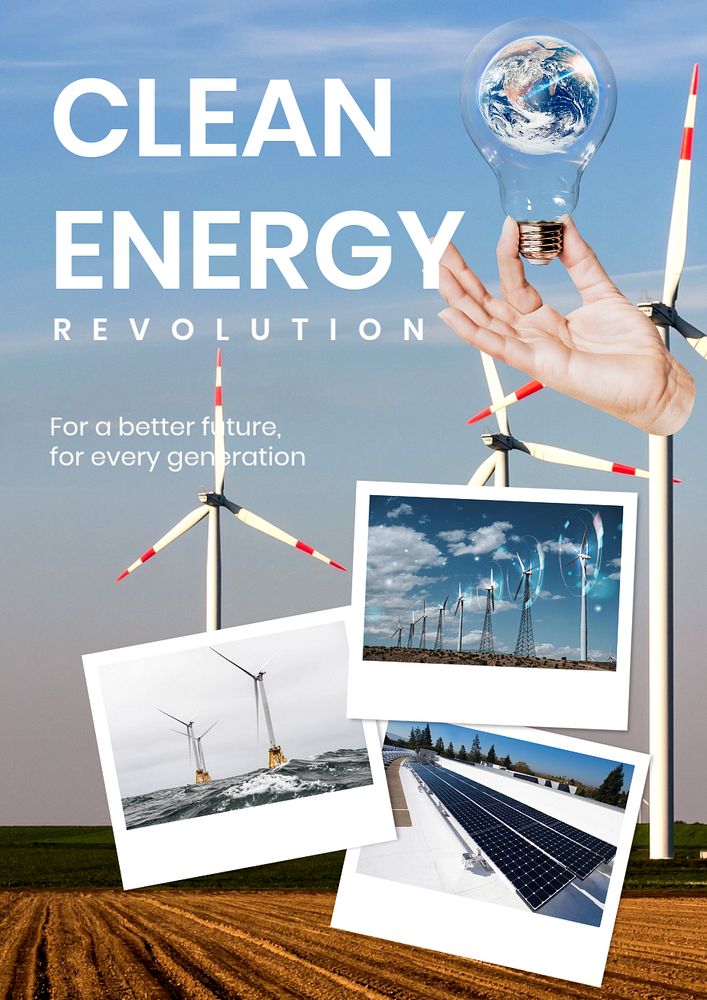 Clean energy poster template, editable design